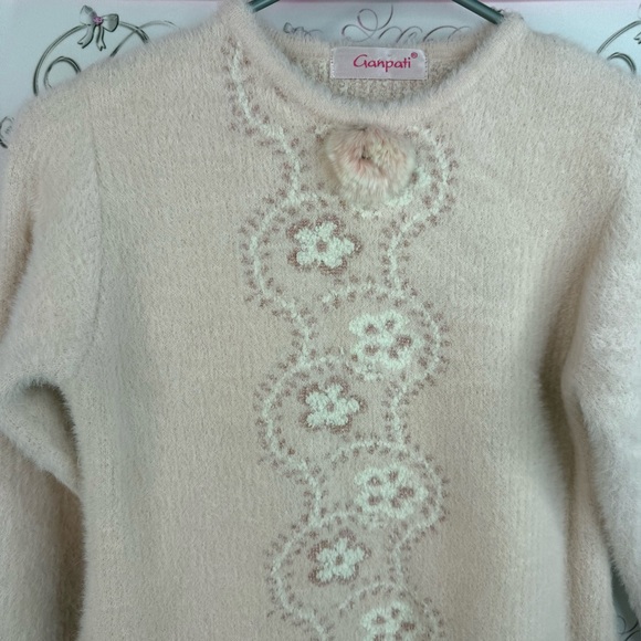 Ganpati sweater soft fuzzy furry Pale Pink Floral-Applique Crewneck Sweater - Picture 6 of 10